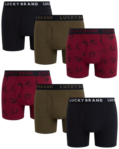 Lucky Brand Men's Boxer Briefs - 6 Pack Soft Stretch Casual Men's Underwear with Functional Fly Pouch Boxers (S-2XL)