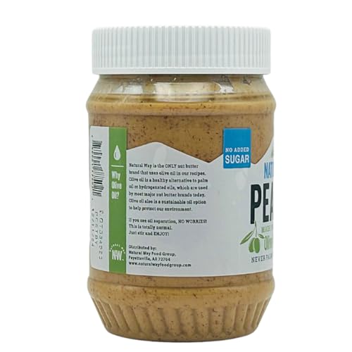 Natural Way Peanut Butter, Original, (1) 16 Ounce Jar - Made with Olive Oil, No Hydrogenated Oils, Non-GMO, Gluten Free