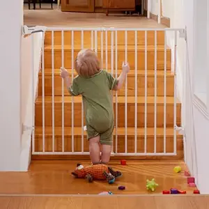 Babelio Baby Gate for Stairs, Kitchen & Doorways, 26-41" W 34" H Extra Tall| No Bottom Bar| Easy Installation| One-Handed Operation| Auto-Close| Hardware Mount Safety Dog/Pet Gate Indoor (White)
