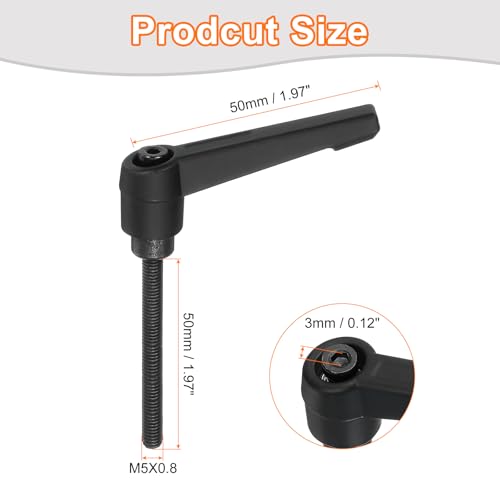 Image of uxcell 4Pcs M5 x 50mm Adjustable Knobs Handle Male Thread Push Button Ratchet Quick Release Locking Rotating Bolt for Lathe Machinery, Black