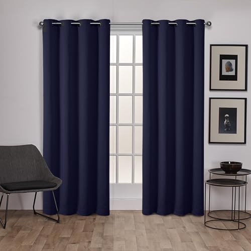 Exclusive Home Curtains Paire de Rideaux occultants à œillets tissés en Satin sergé avec œillets, 132,1 x 274,3 cm, Bleu Paon