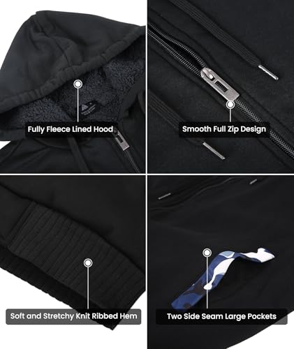 Image of GEEK LIGHTING Men's Fleece-Lined Zip Up Hoodie, Thick Hooded Jacket Winter Warm Athletic Sweatshirt