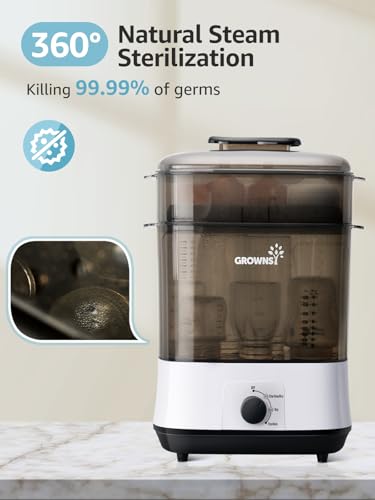 Grownsy Adjustable 4 in 1 Large Bottle Sterilizer and Dryer, 8 Bottles Capacity,Electric Steam Baby Bottle Sterilizer, Sanitizer for Baby Bottles & Pacifiers, Breast Pump Parts - Thumbnail 2