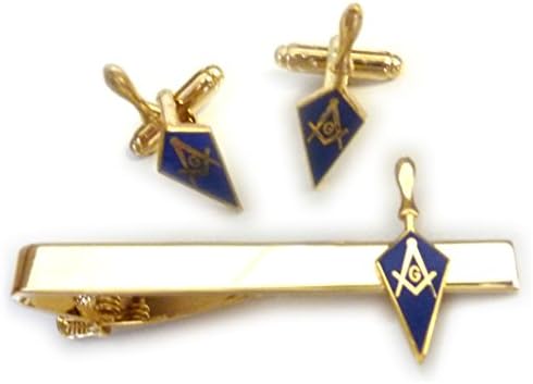 Trowel Masonic Freemason Tool Masonry Square Compass TIE BAR CUFFLINKS SET