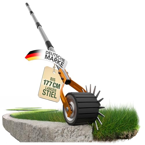 easimo | Rasenkantenschneider Manuell | Präziser Rasenkanten Schneider mit Stahlklinge & Gummirad | Verstellbarer Stiel bis 177 cm | Rasenkantenstecher für Garten