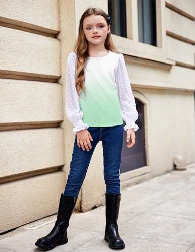 Image of Arshiner Girls Long Sleeve Shirt with Ruffle Cuffs Polka Swiss Dots Kids Girls Pullover Shirts Cute Crewneck Girls Top