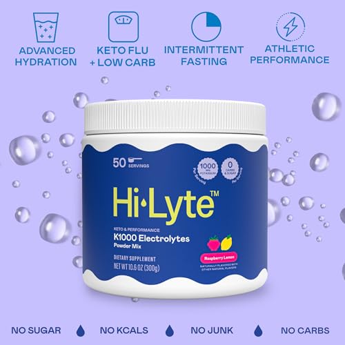 Image of Hi-Lyte Keto K1000 Electrolyte Powder | Raspberry Lemon | Hydration Supplement Drink Mix | Boost Energy & Beat Leg Cramps | No Sugar, No Maltodextrin | 50 Servings