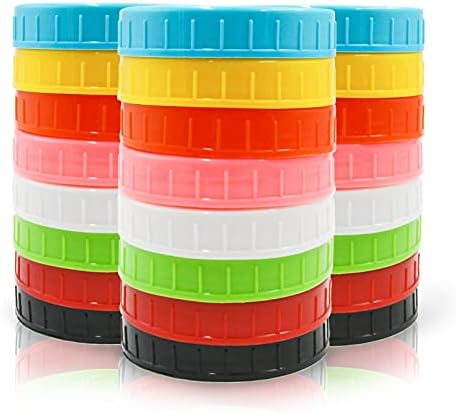 24 Pack Canning Lids Regular Mouth - Plastic Mason Jar Lids with Silicone Seals Rings Fits Ball/Kerr Jars, Leak-Proof & Anti-Scratch Resistant Surface, 8 Colors