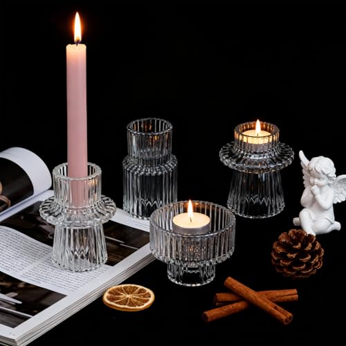 Bougeoir Transparent 2-en-1 en Verre – Porte-Bougie Moderne pour Bougies et Chandelles, Set de 6 avec 3 Designs Élégants, Décoration pour Mariage, Noël et Intérieur – Image 3