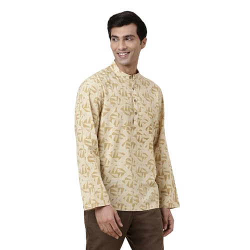 Image of Fabindia Yellow Cotton Blend Bandhani Slim Fit Shirt