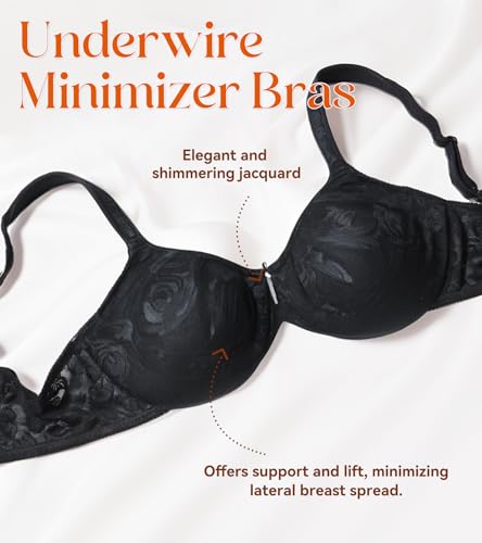DotVol Sutiã feminino minimizador com aro confortável para uso diário não acolchoado, Preto