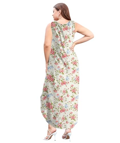 Image of Wolddress Womens 2026 Plus Size Sleeveless Tank Dress Casual Loose Sundress Split Summer Beach Long Maxi Dresses with Pockets