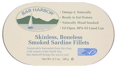 Bar Harbor Wild Smoked Sardine Fillets, Skinless Boneless, 6.7 Ounce