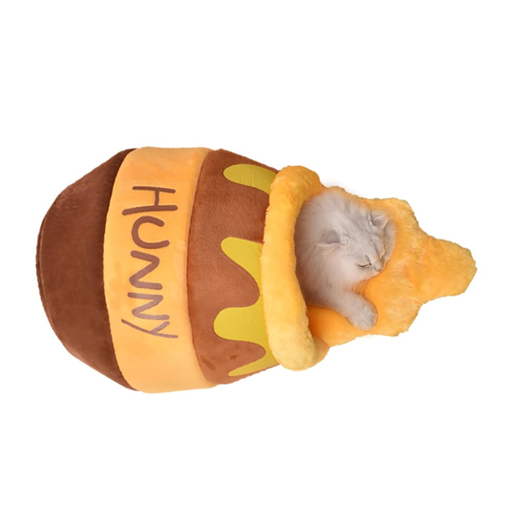 سرير للقطط والكلاب الصغيرة من هوني بوت، اثاث مريح من الميموري فوم للحيوانات الاليفة مع وسادة قابلة للازالة - سرير انيق وقابل للغسل للقطط والكلاب الصغيرة (اصفر)