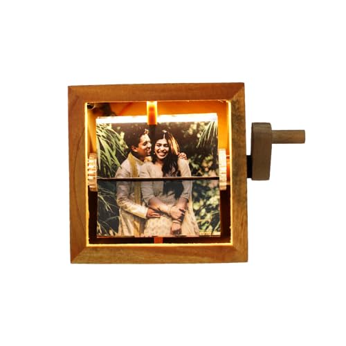 Image of Store LED Photo Flip Box | Personalized Photo Flipbox Couple Gift | Valentine Gift for Girlfriend Wife Husband | Anniversary Birthday Wedding Gift | Handcrafted Wooden Mechanical Photo Box