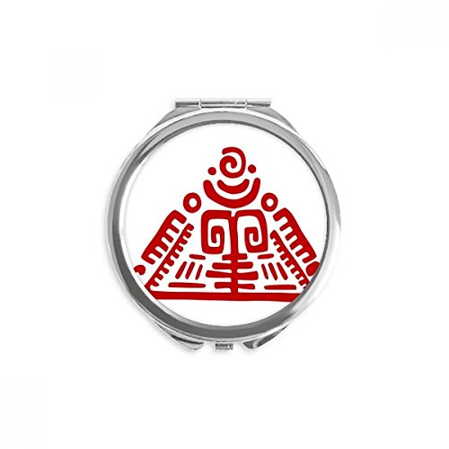 Miroir civilisation ancienne totems mexicains format de poche rond 6.6 cm x 6 cm multicolore
