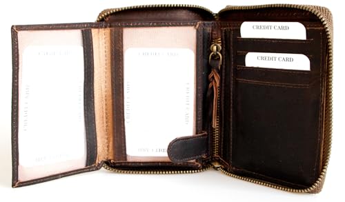 FLW Large Natural Dark Brown Zip-Around Durable Genuine Leather Wallet4