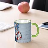 YOIUE Copa de cerámica interesante 11OZ tazas 330 ml - Regalo original y divertido Exquisita taza de impresión Decora tu taza,Boya, mensaje de bienvenida a bordo en boya salvavidas con red de pesca, m