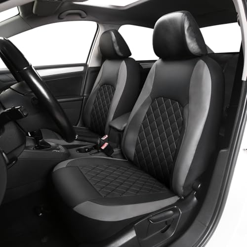 Image of AUTOFAN Premium Universal Pu Leather Car Seat Covers - Front Seats, Airbag Safe, Water-Resistant Durable Vinyl, Fits 95% of Cars, Trucks, SUVs, Sedans (Gray)