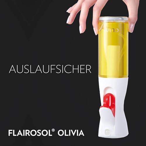 FLAIROSOL OLIVIA 130ml Glas-Ölsprüher - Kontinuierliche Ölsprühtechnik mit Portionskontrolle - Vielseitiger Ölzerstäuber zum Kochen, Salat, Grillen, Backen und für weitere Szenarien (Goldene Blätter) 4