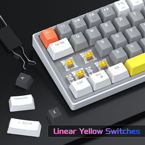 Image of MageGee 60% Mechanical Gaming Keyboard, 68 Keys Compact Blue LED Backlit Gaming Keyboards, SKY68 Wired Ergonomic Mini Office Keyboard for Windows PC Gamer (Yellow Switch, White & Gray)