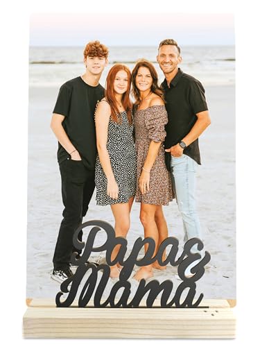 Mama & Papa Geschenk - Schriftzug Mit Fotografie Holzbild - Geburtstagsgeschenk, Beste Eltern Der Welt, Geschenk für Eltern