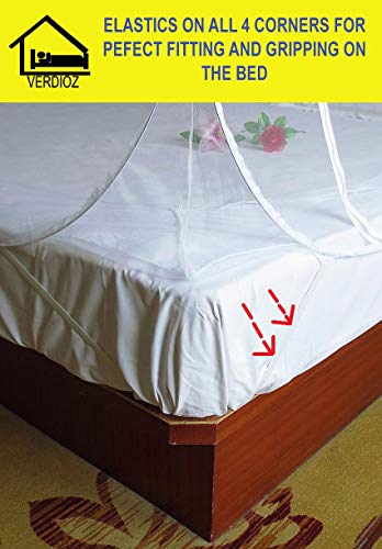 Image of VERDIOZ WITH DEVICE Double Bed Mosquito Net Machardani, Foldable Poly Cotton King Size Mosquito Net, Corrosion Free Steel Wire, 30 GSM Bright White Net with Saviour Kit -(200X200X145 Cm, RED)