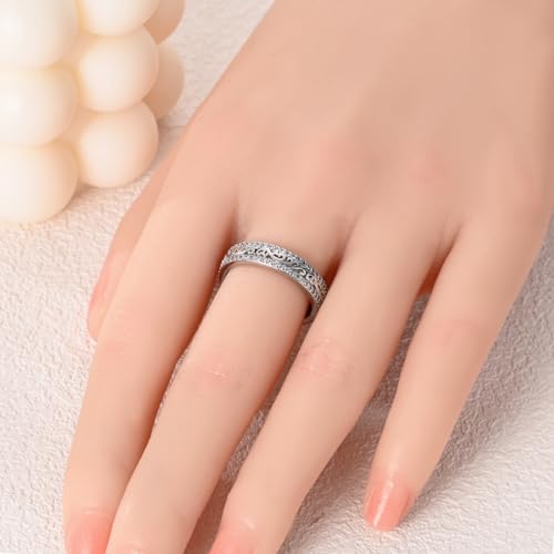 Hapour 925 Sterling Silver Ring for Women, Celtic Knot Filigree Vintage Ring with CZ Stones Simple Statement Eternity Rings Everyday Unique Wedding Band Size 6-92