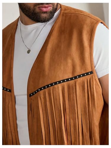 Men's Big and Tall Fringe Hem Sleeveless Vest Jacket 70s Hippie Faux Suede Western Cowboy Vest Waistcoat4