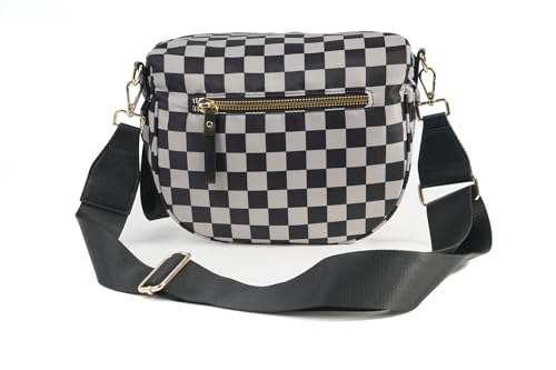 Image of FEIBOON Spacious Checkered Nylon Crossbody Bag Bum Bag Handbags Wallets for Women