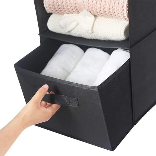MAX Houser Hanging Shelf Closet Storage Organizer Removable Drawers ，Hanging Storage Organizer Hanging Sweater 2 Sock Underwear Drawers for Closet, Bedroom, Black - Thumbnail 3