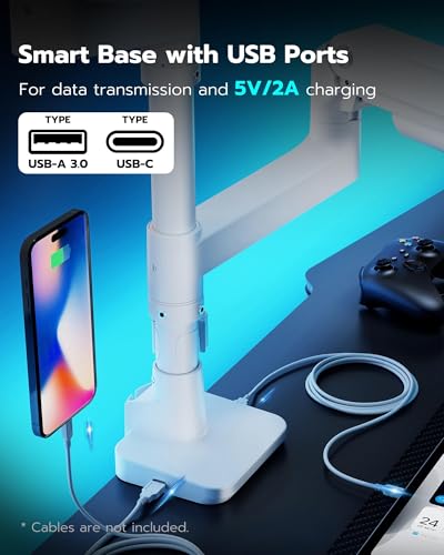 Image of ARES WING Dual Monitor Arm for Ultrawide Heavy Duty Curved Stacking, Fits 17-49 Inch, Vertical Gas Spring Mount With USB, Adjustable for Desk, White | Pro Gas Spring, Aluminum Material, Flexible Screen Layouts, for 75 /100 Vesa Mount, Hold 44lbs Each Arm, for Samsung Monitor