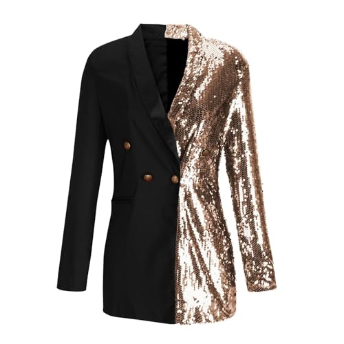 Trendy Sequin Blazer for Women Sexy Deep V Button Down Long Sleeve Jackets Elegant Color Block Slim Fit Party Jacket3
