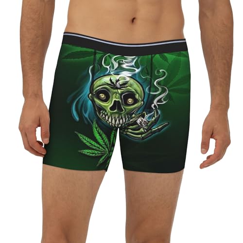 skull smoke weed Adult Extended Boxer Briefs Men's Square Underpants Stretch Long Trunks4