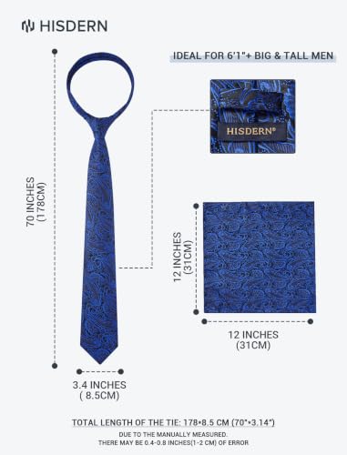 Image of HISDERN Extra Long Ties for Men Classic Floral Tie and Pocket Square Elegant Silk Necktie Handkerchief Set Wedding Party