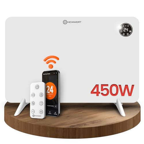 HEIMWERT Infrarot Wandheizung 450W - Sofort Wohlfühlwärme - Senkt Heizkosten enorm - Luxusausstattung mit Thermostat + App - Langlebig, Geräuschlos - 2in1 Wandmontage und Standgerät (450Watt) HEIMWERT Infrarot Wandheizung 450W - Sofort Wohlfühlwärme - Senkt Heizkosten enorm - Luxusausstattung mit Thermostat + App - Langlebig, Geräuschlos - 2in1 Wandmontage und Standgerät (450Watt)