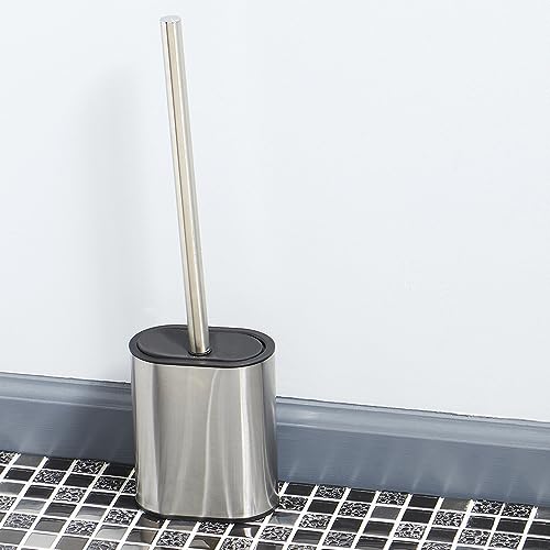 Image of Half Size Stainless Steel Toilet Brush Holder with Flexible Rubber Brush Head, Black by Home Basics