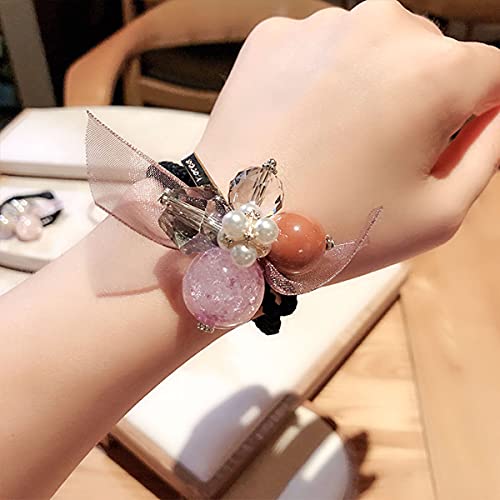 Lovef 3Pcs Korean Hair Accessories Double Layer Hair Ring With Pearls Flower Bowknot Hair Rope Hairbands #TOP3