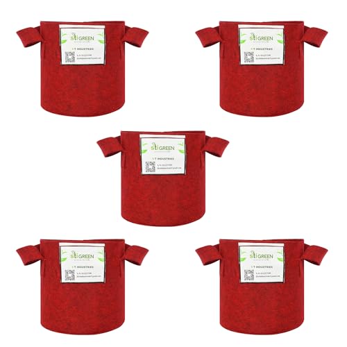 Image of Geo Fabric Grow Bags for Plants 8X8 Inch (Pack of 5) | 400 GSM Heavy Duty UV-Protected Round Maroon Colour Plant Bags for Terrace and Vegetable Gardening | Strong & Reusable|