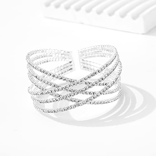 Ecesha B001 Sparkly 6 Rows Cross Rhinestone Crystal Multilayer Arm Cuff Bangle Bracelet thumb #3