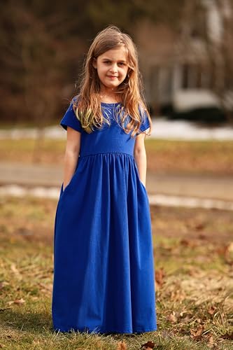 Image of Arshiner Girls Maxi Dress Long /Short Sleeve Casual Holiday Dress with Pockets for 5-13 Years