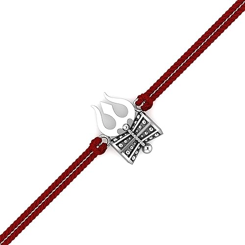 Image of KuberBox 925 Sterling Silver Trishul-Damru Silver Rakhi For Brother