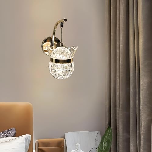 Image of FILLISKA Luxurious Acrylic Crystal Wall Lamp with Adjustable Colour Changing Function, Elegant Finish (Acrylic FrenchGold-61655)(1 Year Warranty)