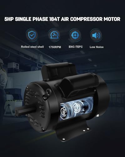 Image of 5HP Air Compressor Motor,1750 RPM Electric Motor 208-230V 28.5-27.0A,1-1 /8 inch Shaft Diameter, 2.75 inch Shaft Length, CW /CCW 184T TEFC