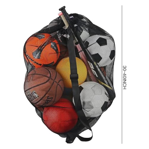 Alnicov Extra Large Mesh Bag Drawstring Bag Adjustable Shoulder Strap for Holding Soccer Football Volleyball Swimming Gear (30-40inch) - Image 3