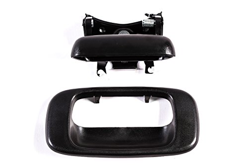 Dependable Direct Tailgate Handle & Bezel Textured Black Rear Exterior Replacement for Chevy Silverado GMC Sierra (99 00 01 02 03 04 05 06 07 Classic) - Clips Included - GM1915105 GM1916102