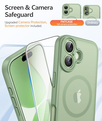 Image of FNTCASE for iPhone 17 Case: [Compatible with Magsafe] Translucent Matte Cases with [Full Camera Protection] [Screen Protector] Military Grade Shockproof Protective Phone Cover - Light Moss