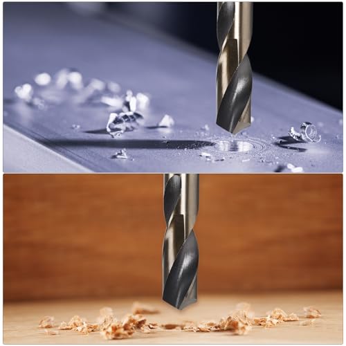 QUARKZMAN Metallbohrer 3,8 mm, Spiralbohrer set Länge 75 mm, Gold Titanium & Schwarz Nitride beschichtetes bohrer HSS4341 mit 3,8 mm Geradem Schaft für Edelstahl Metall Holz, 5 Stück
