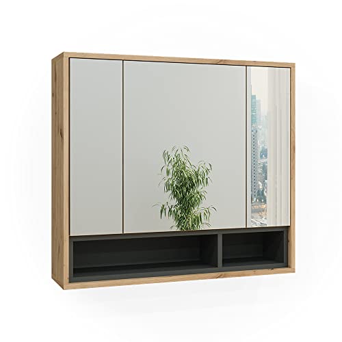 Vicco Bad Spiegelschrank Beatrice, Eiche/Anthrazit, 80 x 72 cm