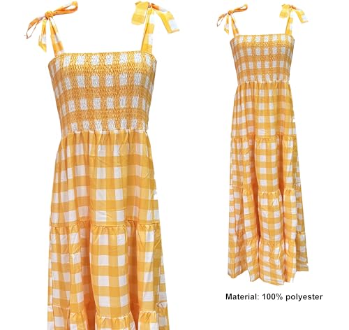 Image of kinstell Women's Summer Boho Spaghetti Strap Square Neck Ruffle Casual Flowy Long Dress Beach Swing Party Maxi Dress